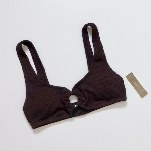 NWT!! J. CREW Claudia O-Ring Scrunchie Bikini Top Inky Espresso Brown Swimwear M - Picture 3 of 13